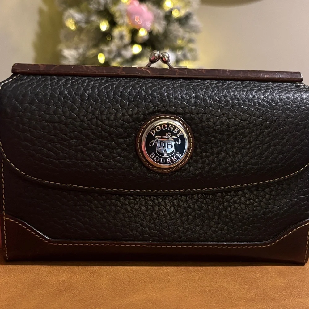 Dooney & Bourke Black Leather Wallet with Gold Accent